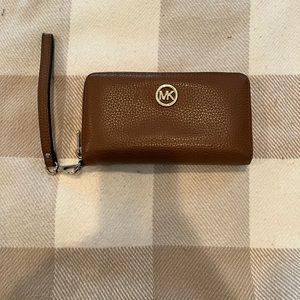 Michael Kors wristlet / wallet brown leather with gold hardware